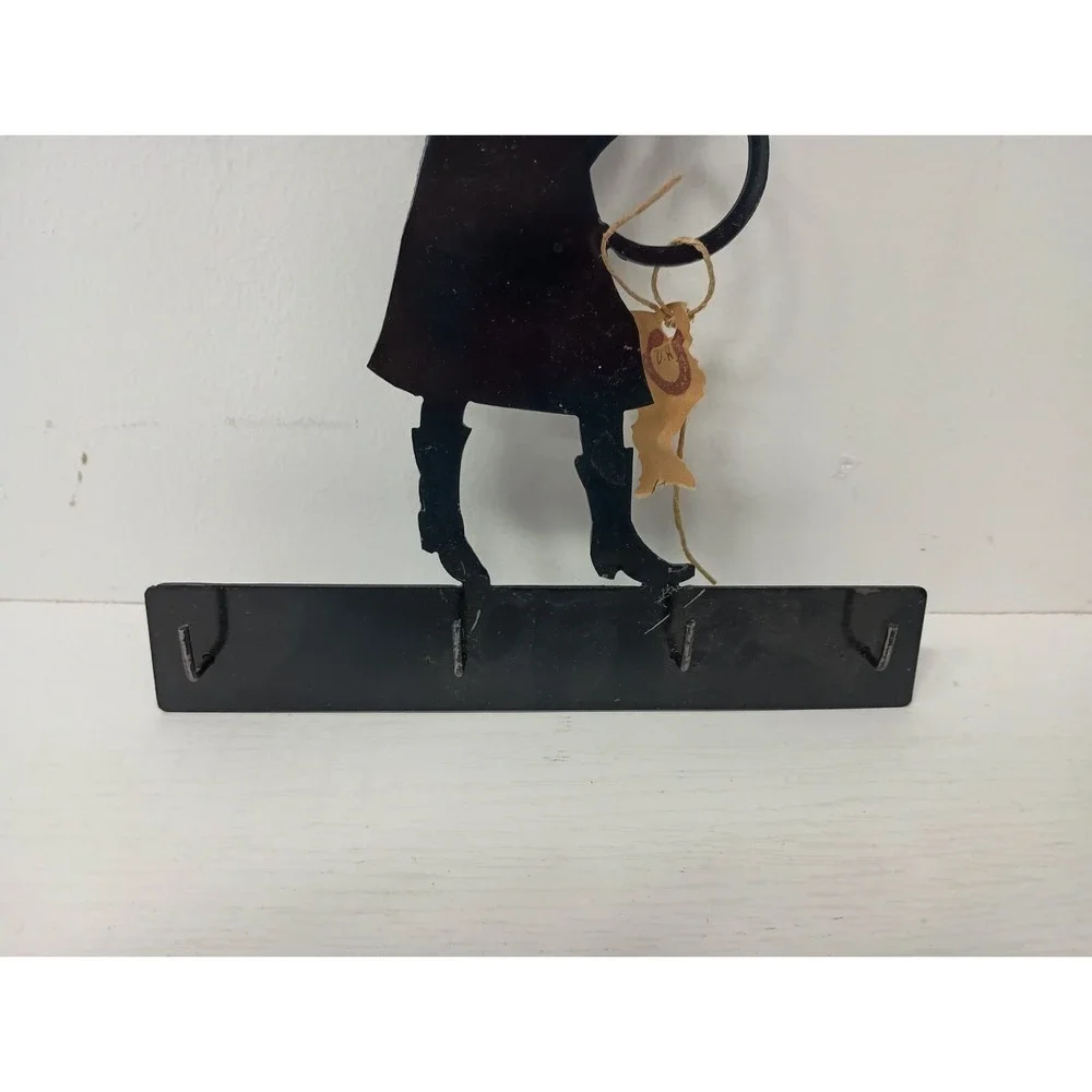 Vintage Metal Cow Girl Wall Hanging Key Holder Rack Organizer Four Hook Western